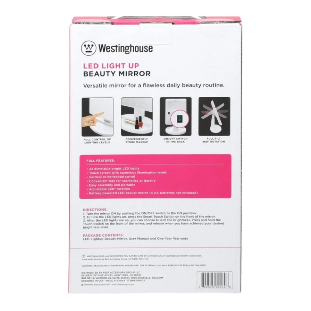 Westinghouse Portable Cordless Touch LED Light Up Beauty Mirror NWT
